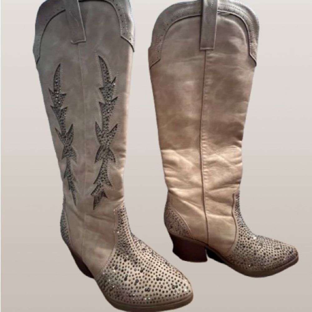 Sugar Beige Boots with Embellished Studding